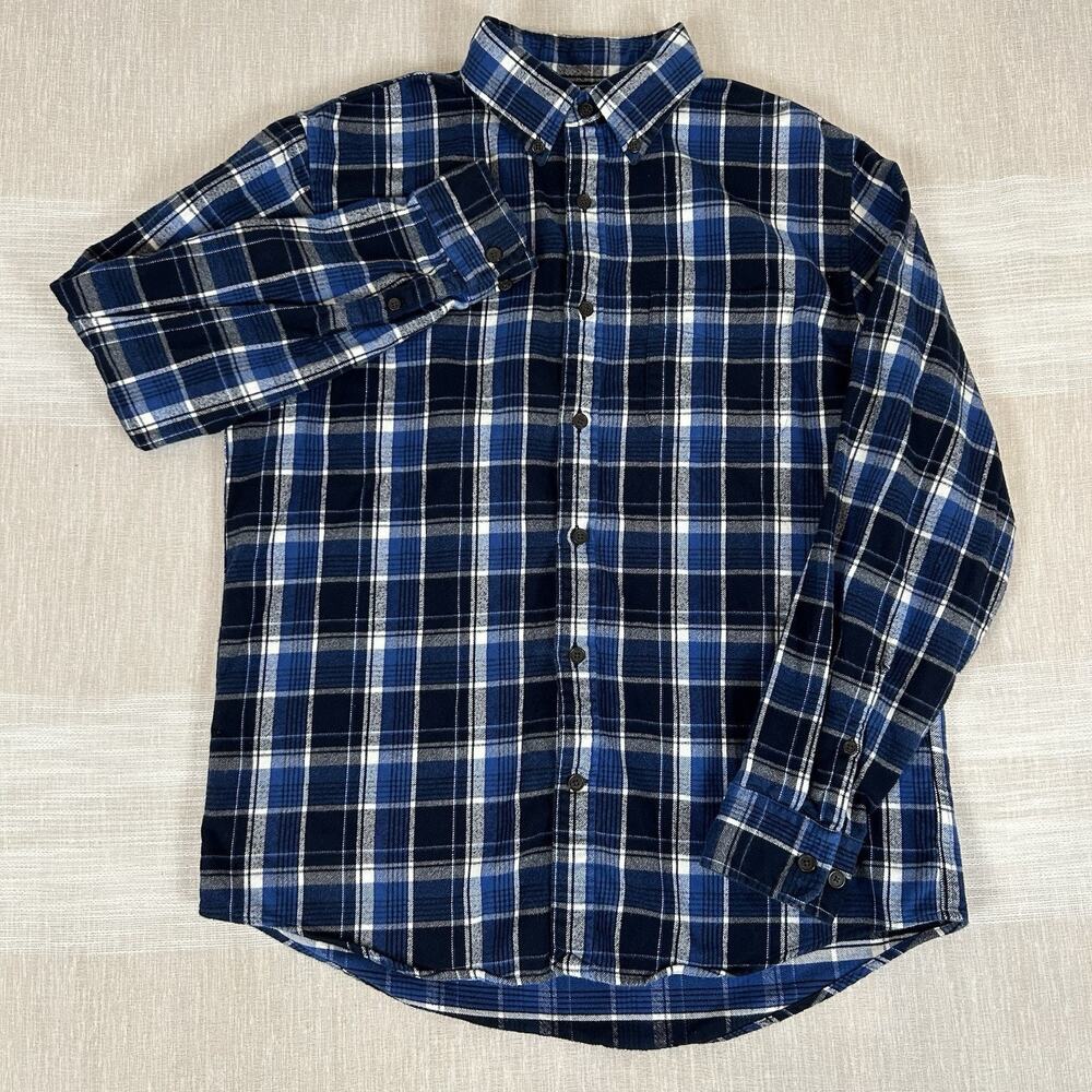 Lands' End Men's Size Medium Blue‎ Plaid Flannel Button Down M Traditional Fit